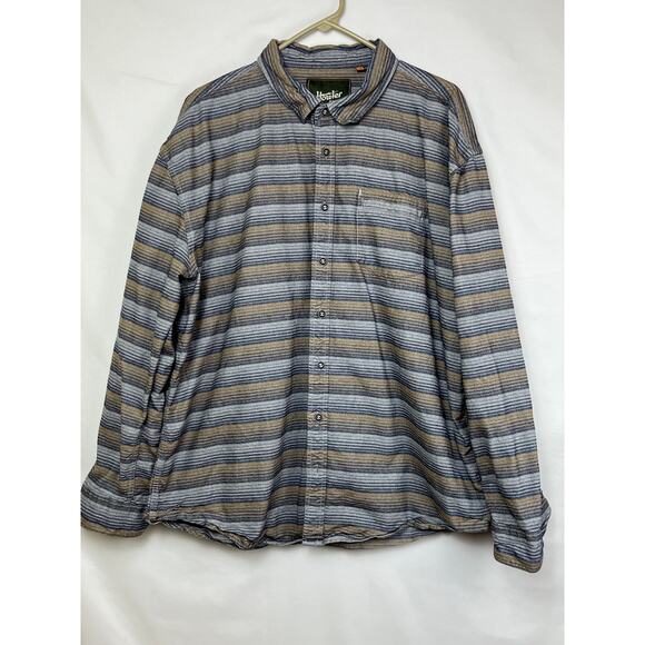 Howler Bros. Men's Size 2XL Cream/Blue/Tan Striped Long Sleeve Button Up Shirt - Picture 1 of 6